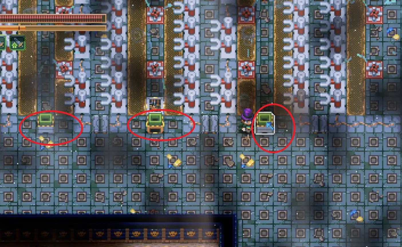 Seed extractor directions (1 facing down, 2 facing up) for stable crop and seed cycling